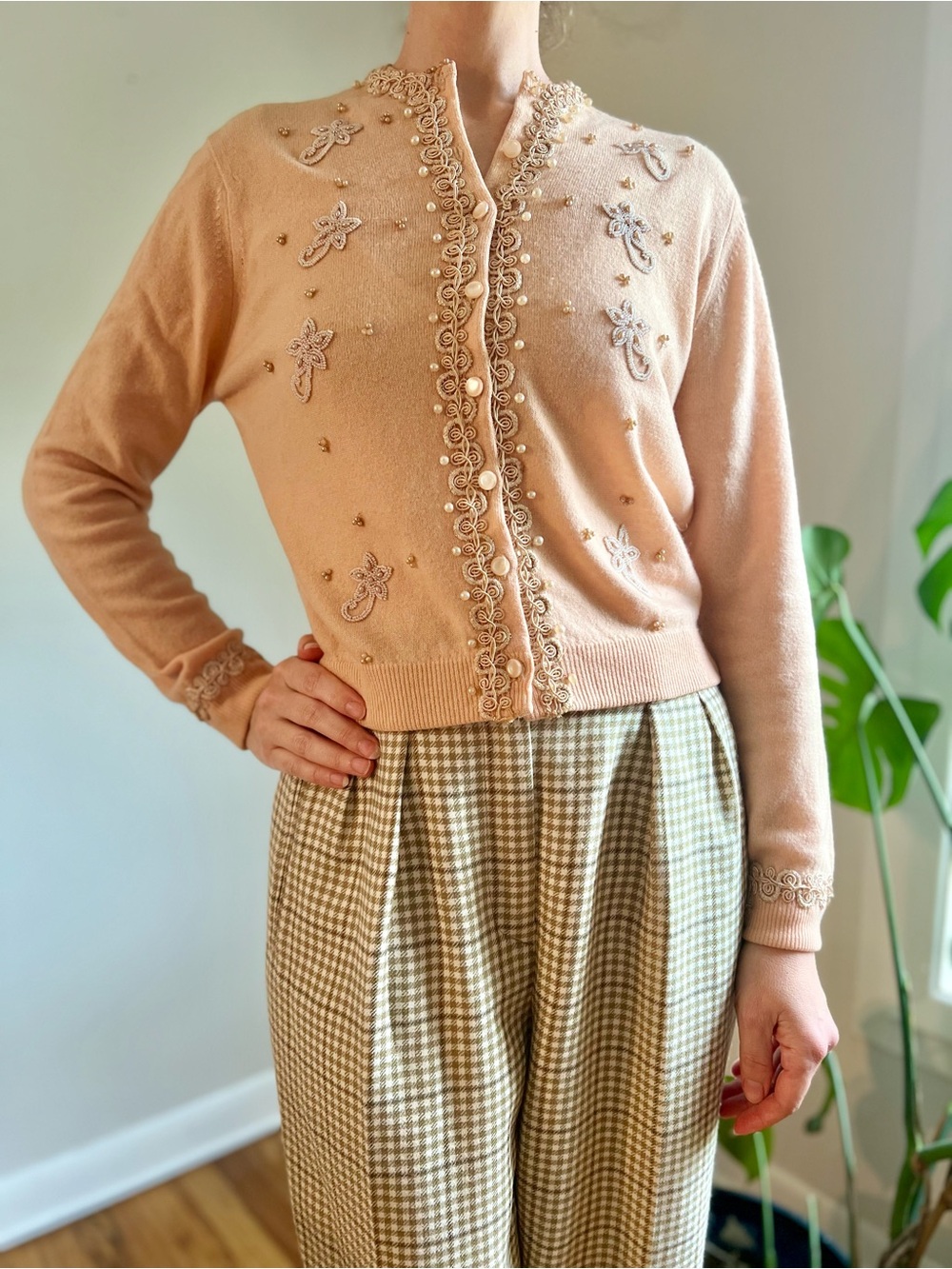 1950s Cashmere Beaded Cardigan